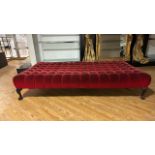 Dark Red Velour Fabric Rectangular Bench Pouffe