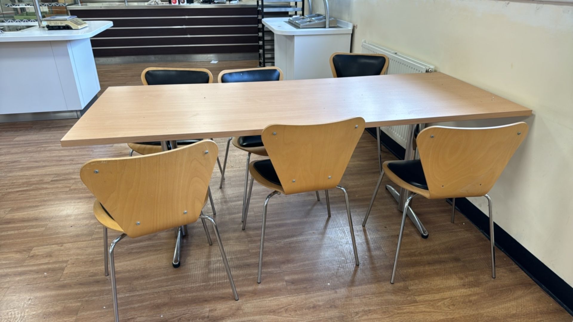 Rectangular Cafeteria Table & Chairs x6