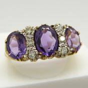 Vintage style amethyst & diamond dress ring in 9ct yellow gold