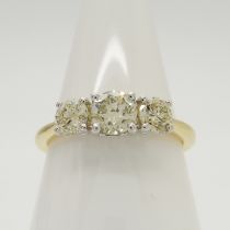 Classic 18ct yellow and white gold 0.90 carat graduated diamond 3-stone ring, certificated