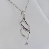Pink tourmaline flame necklace in sterling silver
