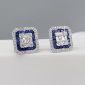 Exquisite pair of dec-style sapphire and diamond square earrings