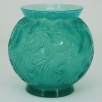 Rene Lalique Opalescent Mint Coloured Glass 'Le Mans' Vase