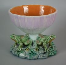 Minton Majolica frog and mushroom sweetmeat bowl