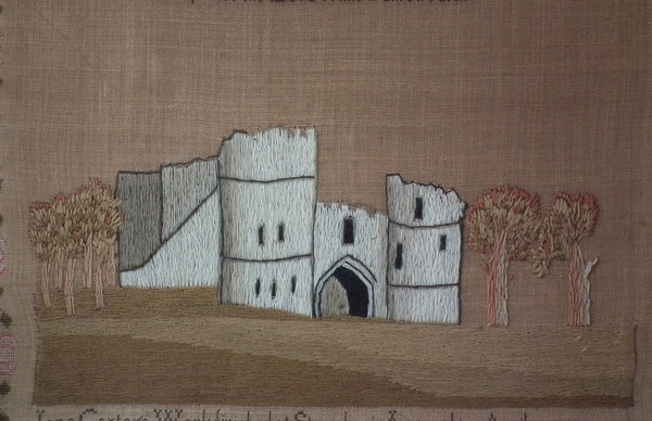 Needlework Sampler dated 1830 with Castle, by Jane Carter - Image 6 of 19