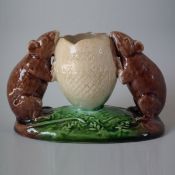 Watcombe Majolica Mice & Egg Toothpick Holder