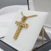 Certificated stylish and weighty yellow gold 2.70 carat yellow gold cross and chain