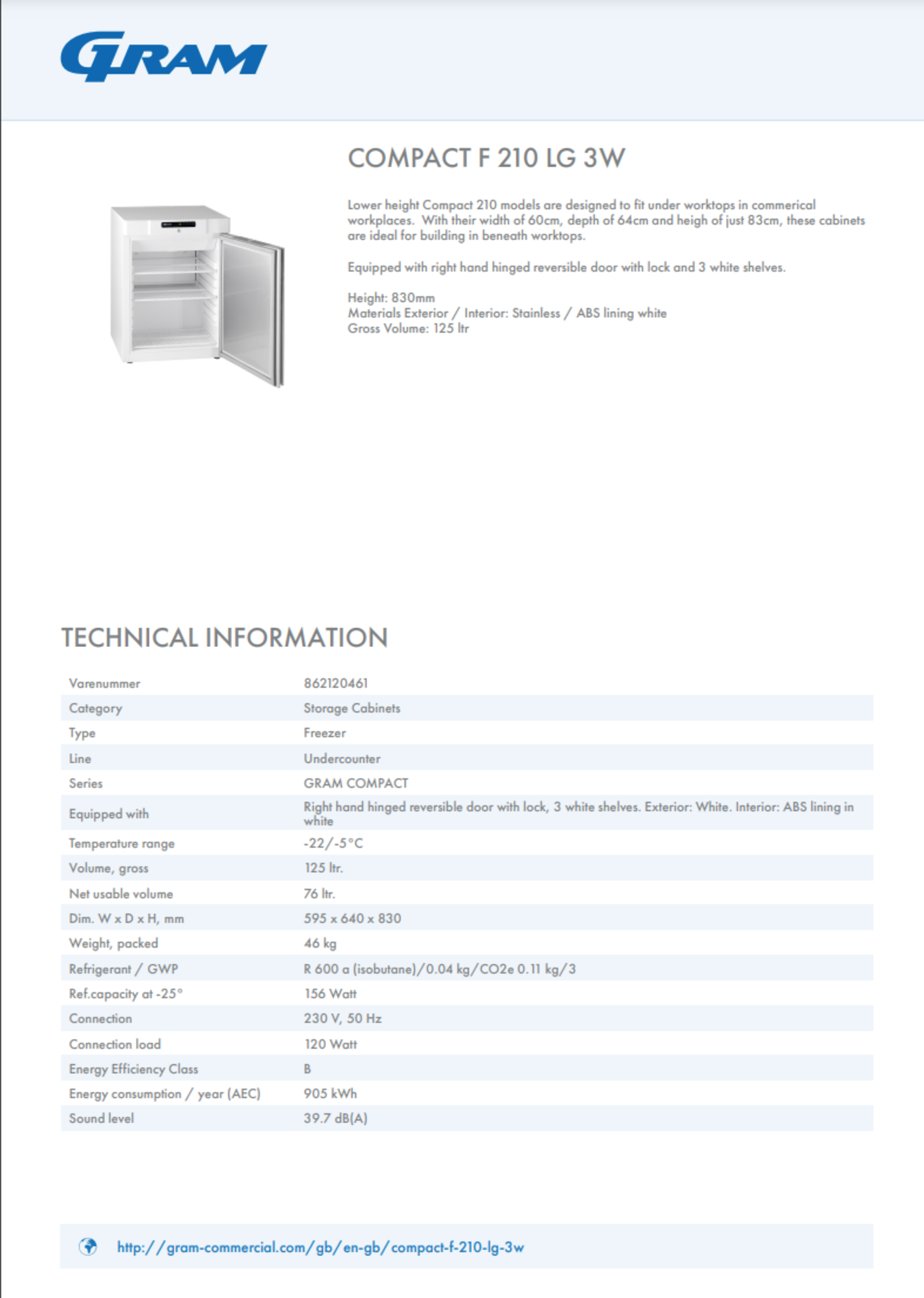 FG 210 LG 3W (Temp.class 3) Undercounter Freezer - Image 6 of 6