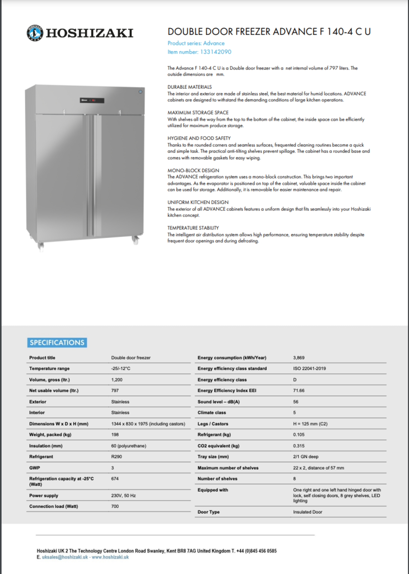 Advance F 140-4 C U Double Door Freezer - Image 7 of 7