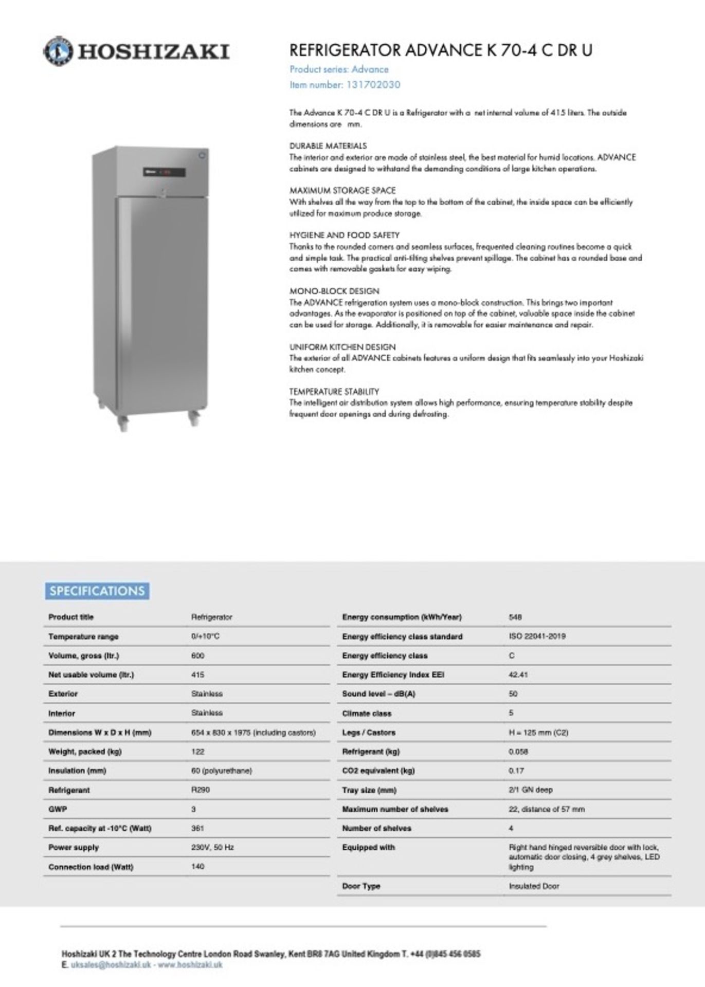 Advance K 70-4 C DR U Refrigerator - Image 7 of 7