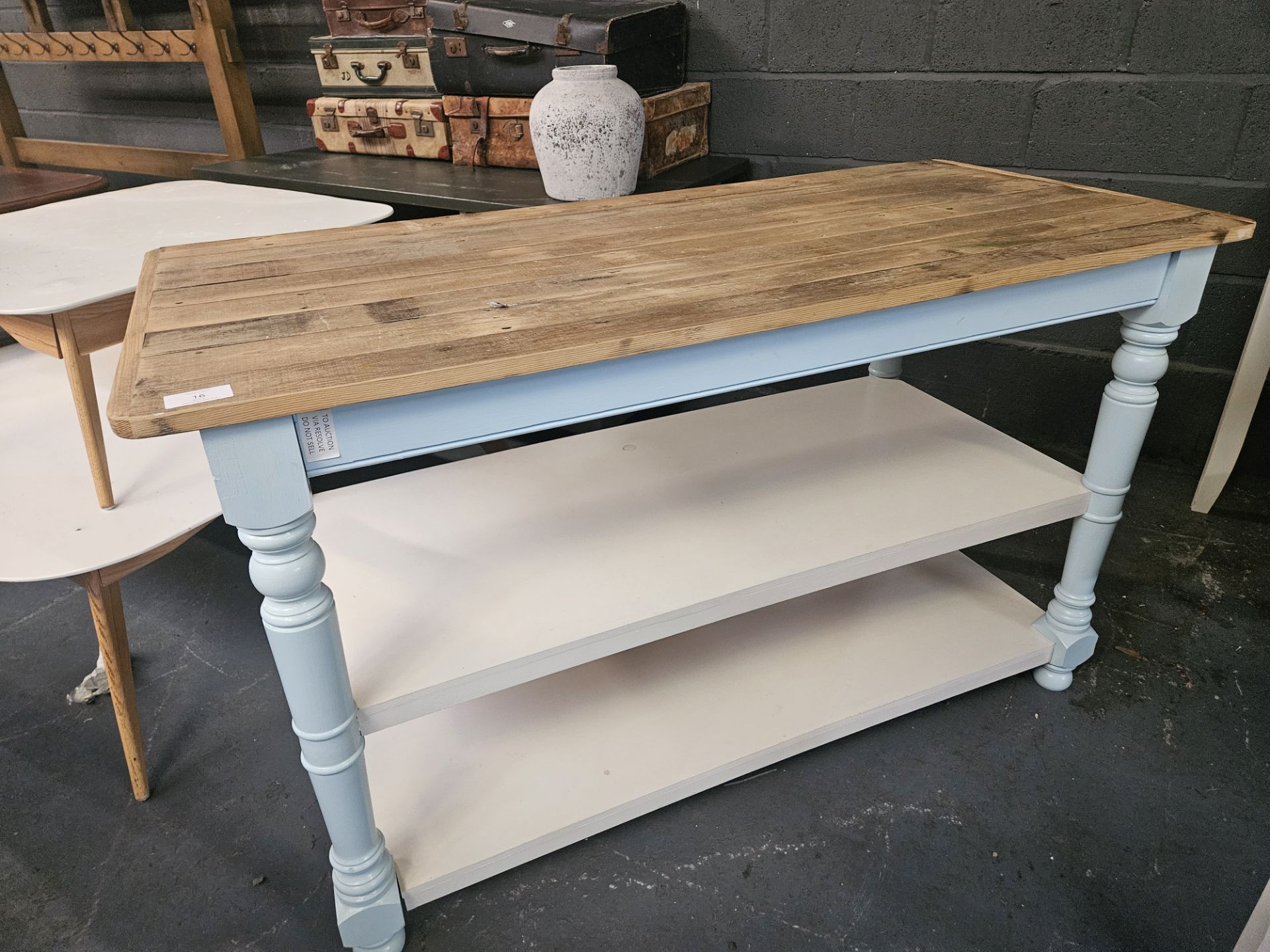 Wooden Table With Painted Legs & Under shelves - Image 3 of 3