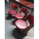 Carved Wooden Chairs With Leather Pads x3