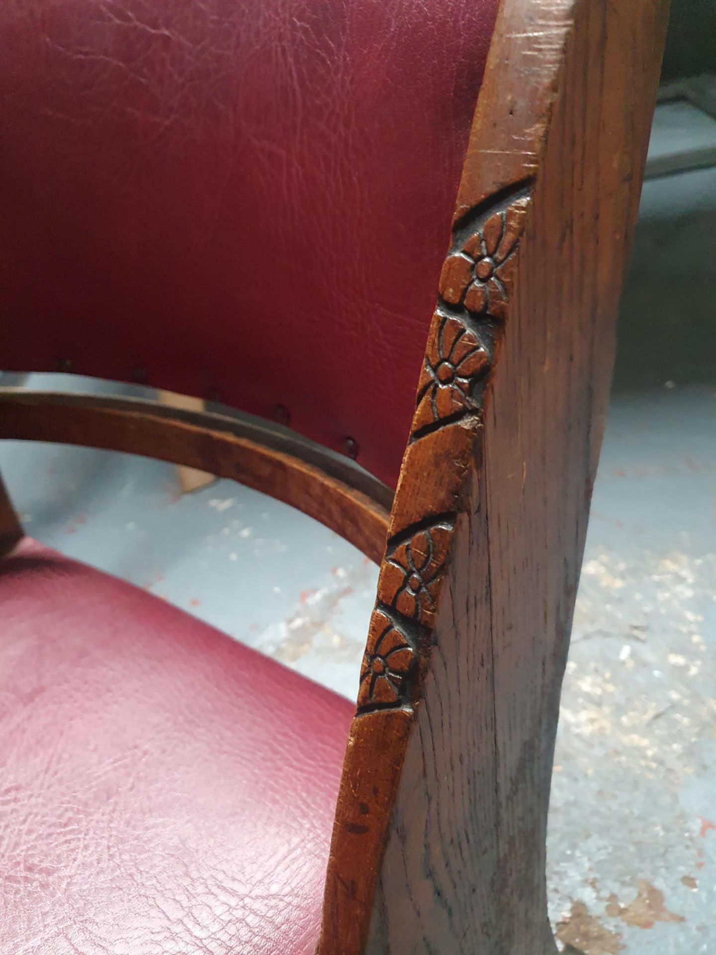 Carved Wooden Chairs With Leather Pads x3 - Image 4 of 4