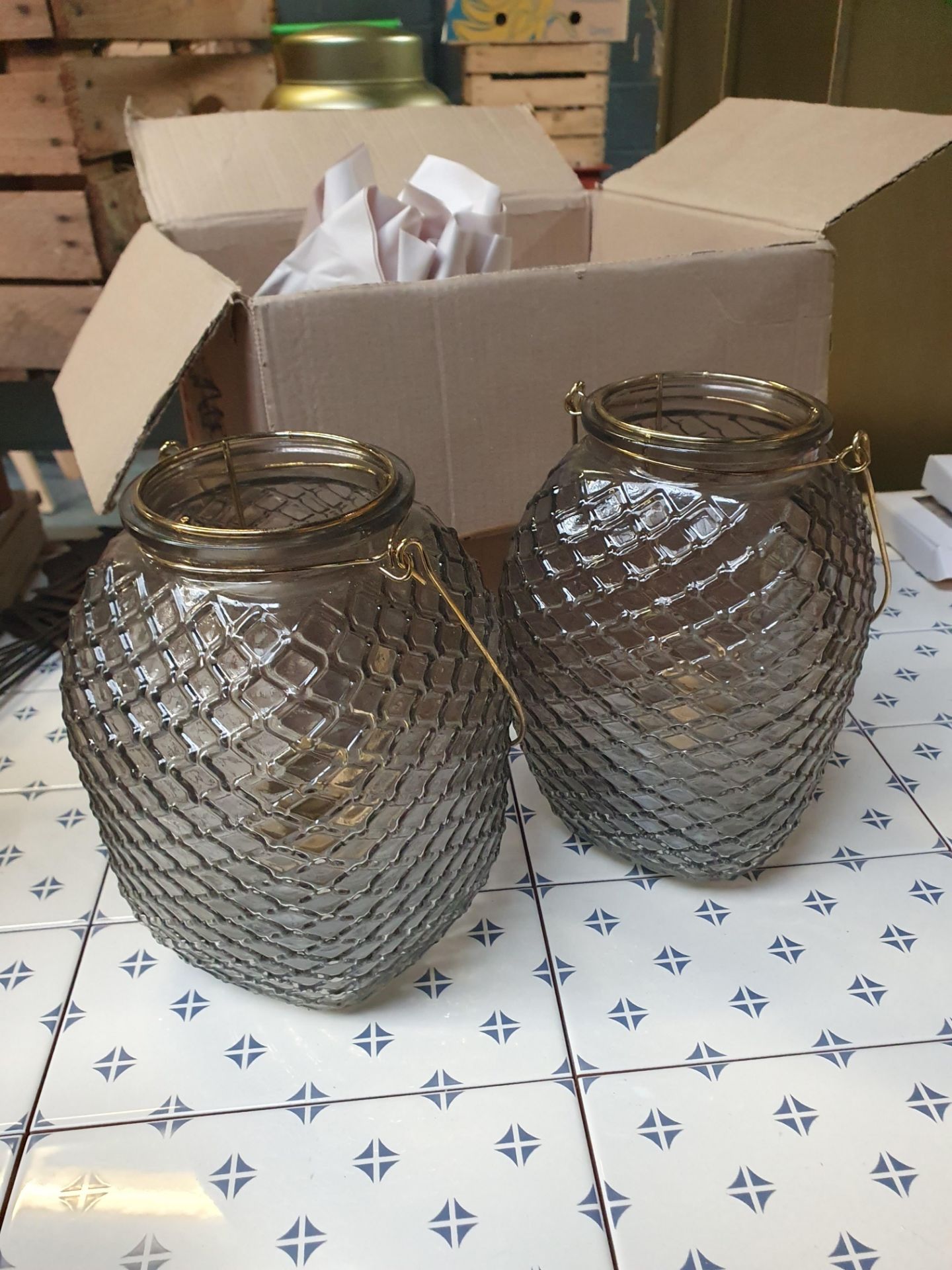 Large Glass Candle Holders x2
