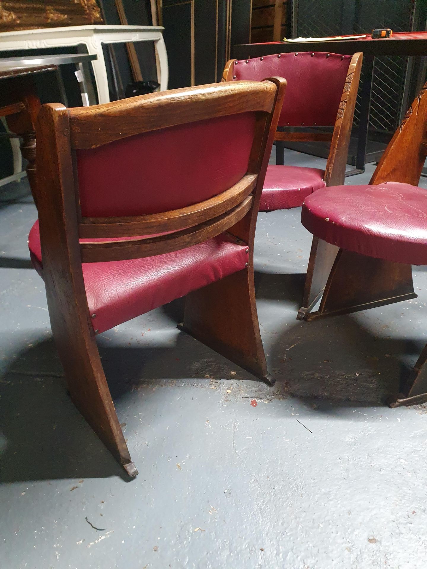 Carved Wooden Chairs With Leather Pads x3 - Image 3 of 4