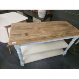 Wooden Table With Painted Legs & Under shelves