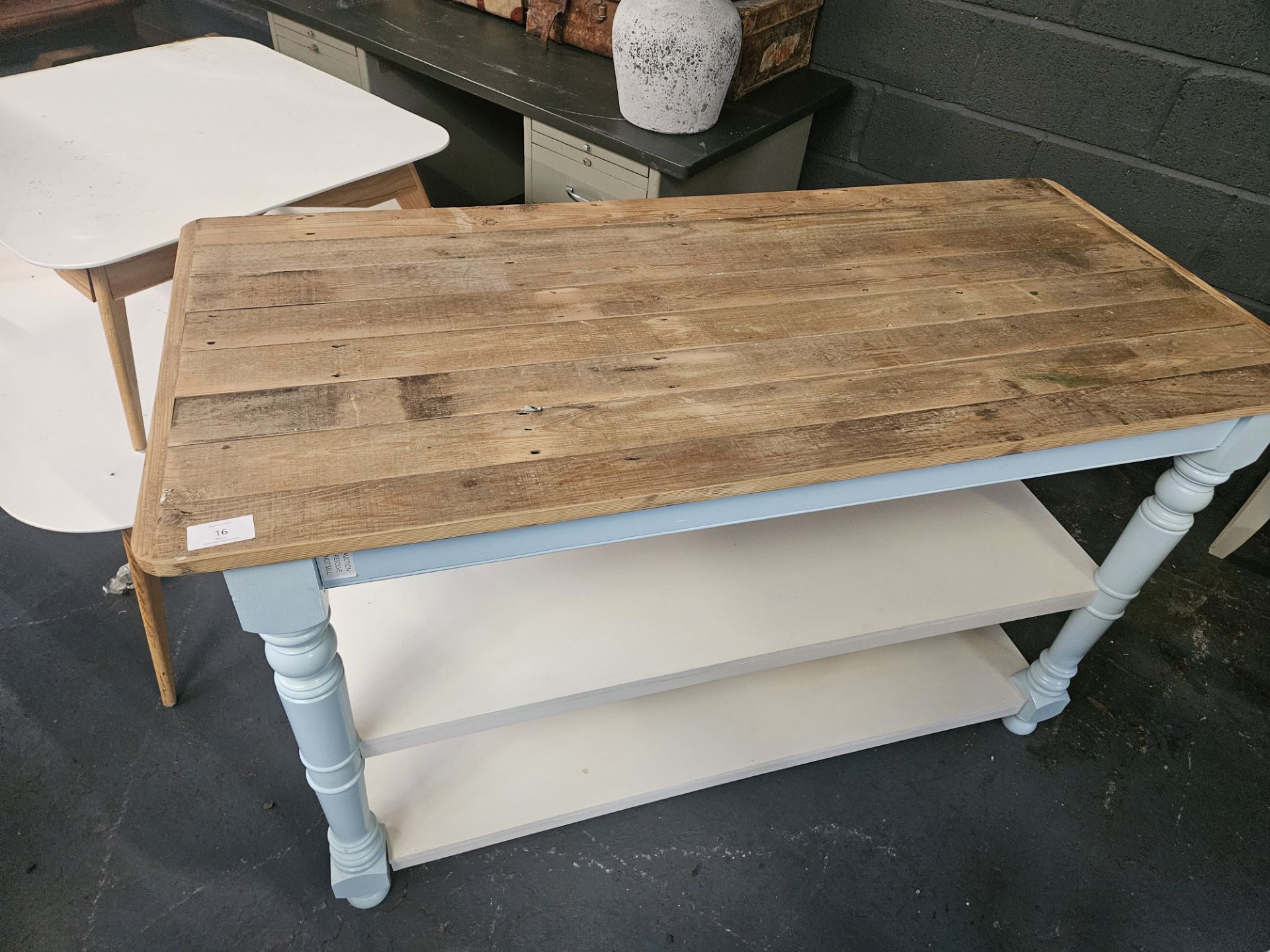 Wooden Table With Painted Legs & Under shelves