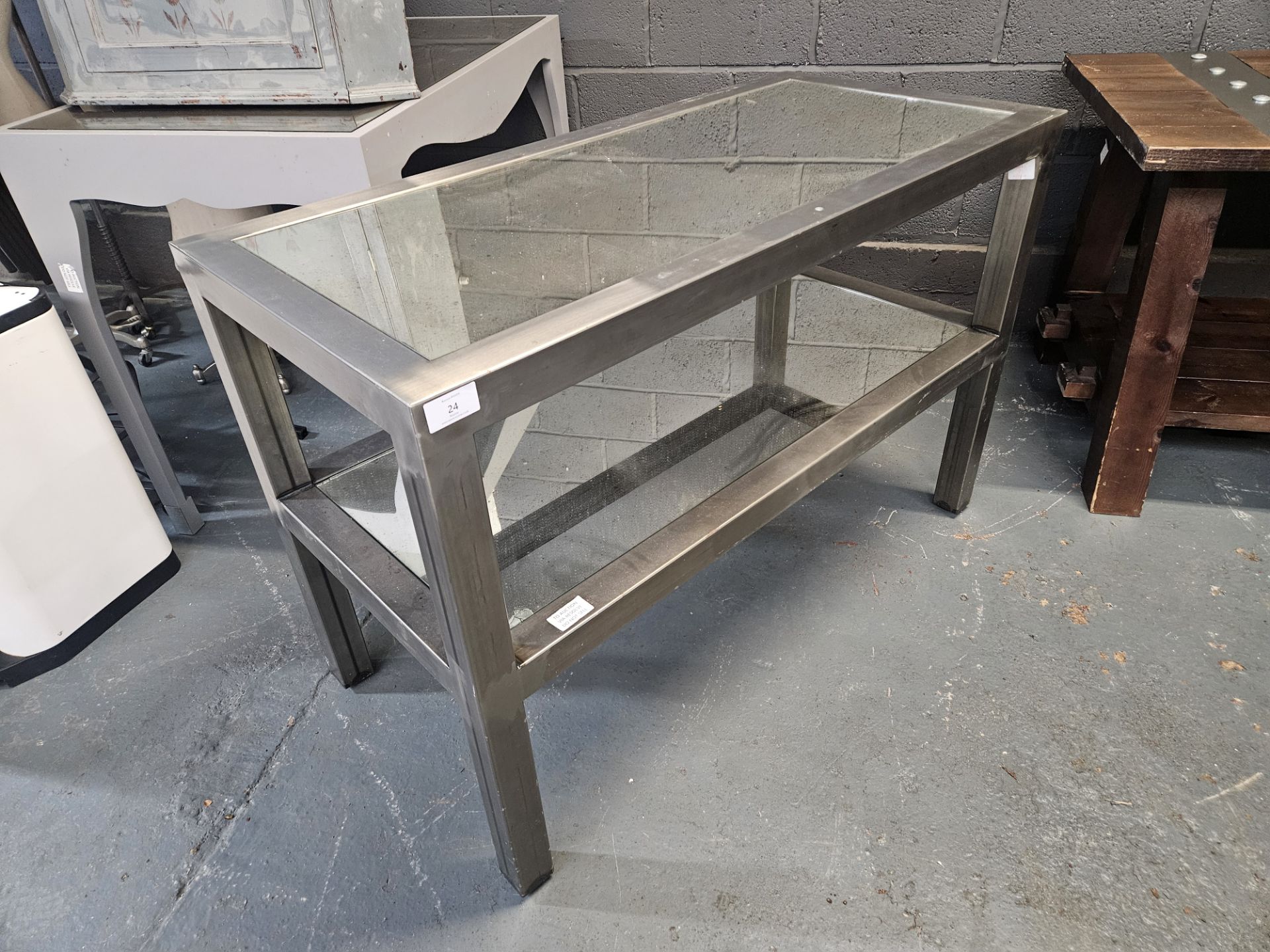 Metal Bench With Glass Top & Shelves - Image 2 of 3