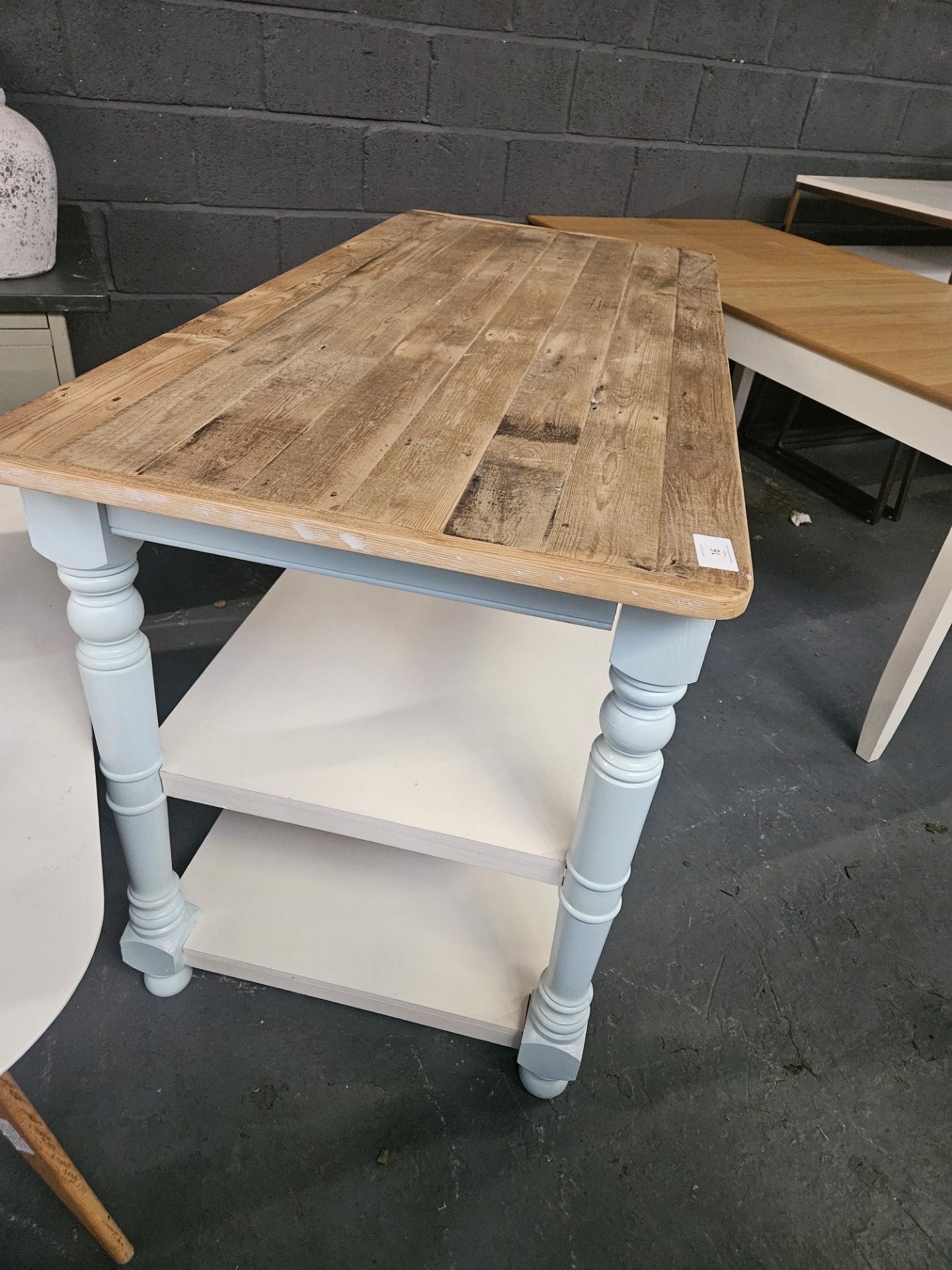 Wooden Table With Painted Legs & Under shelves - Image 2 of 3
