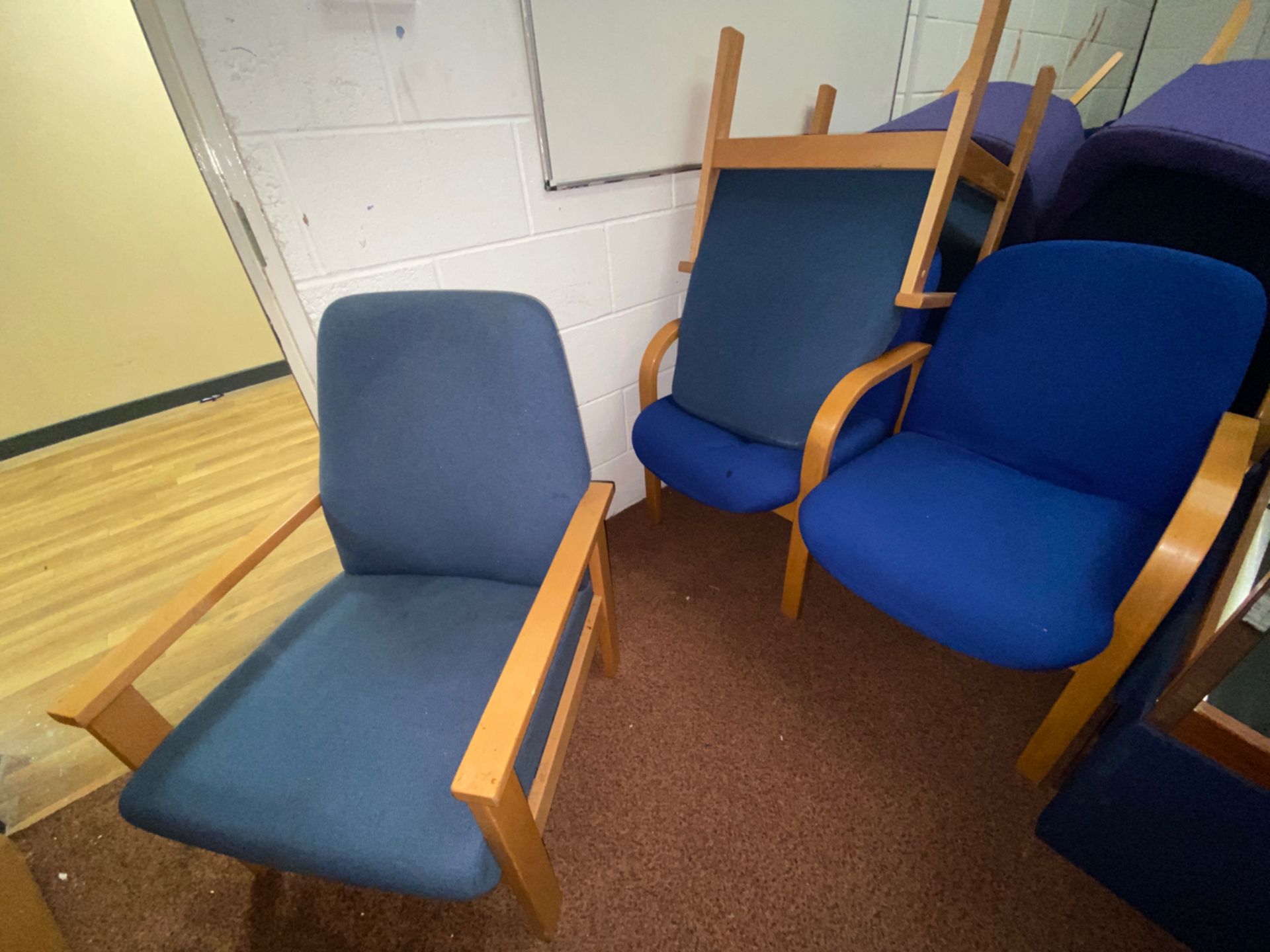 Mix Of Blue Lounge Chairs With Wooden Arms x12 - Image 4 of 4