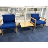 Blue Fabric Chairs x2 & Side Table