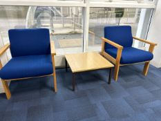 Blue Fabric Chairs x2 & Side Table