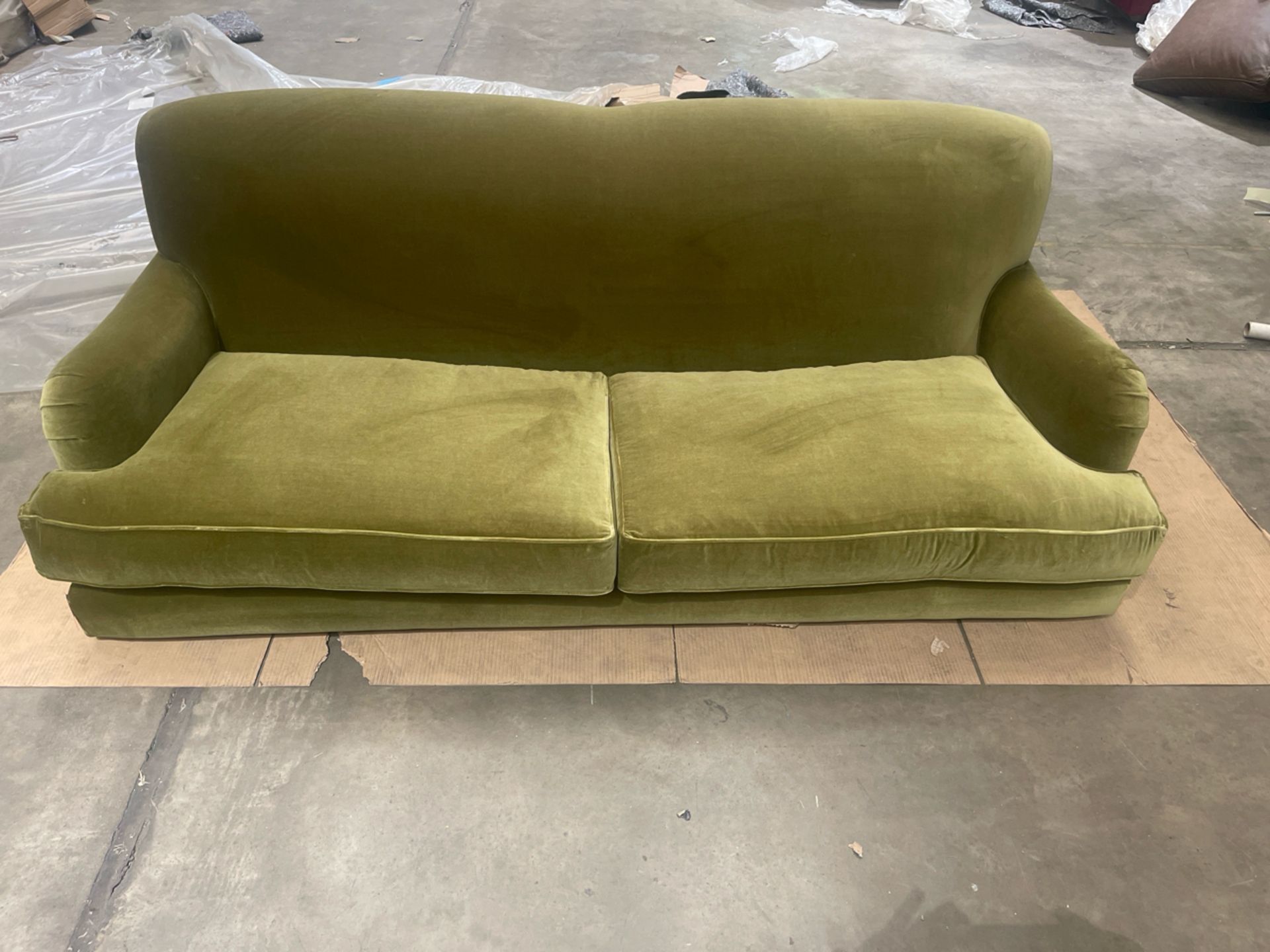 Snowdrop 3 Seat Sofa In Olive Cotton Matt Velvet RRP - £2100 - Image 2 of 6