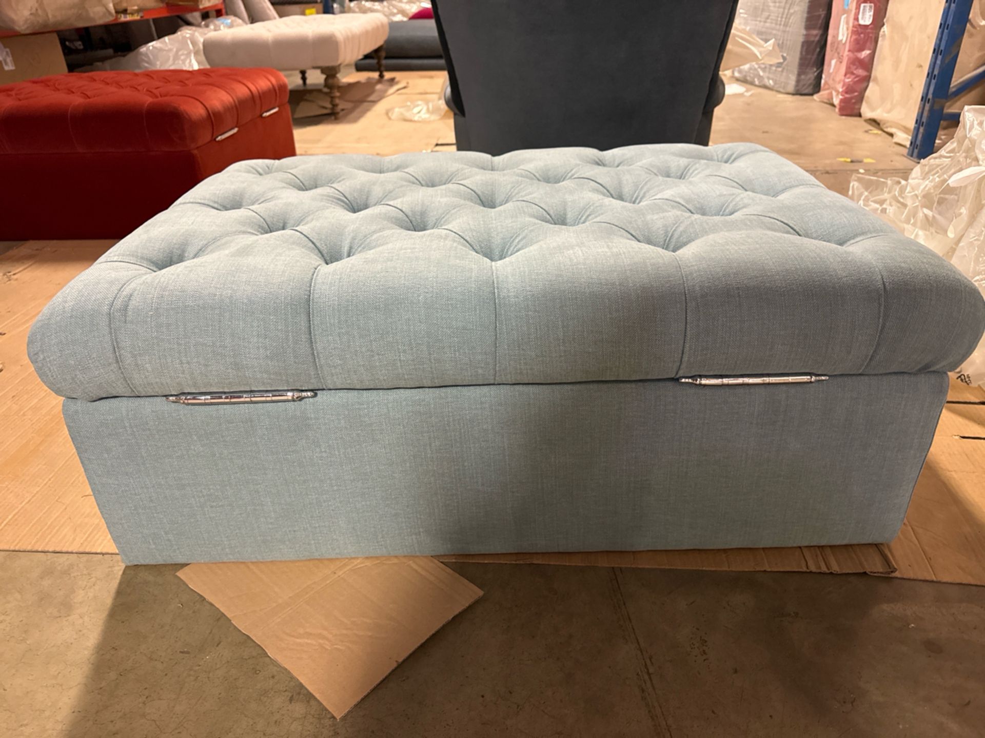 Valentin Medium Rectangular Storage Footstool In Lagoon Brushed Linen Cotton RRP - £600 - Image 2 of 4