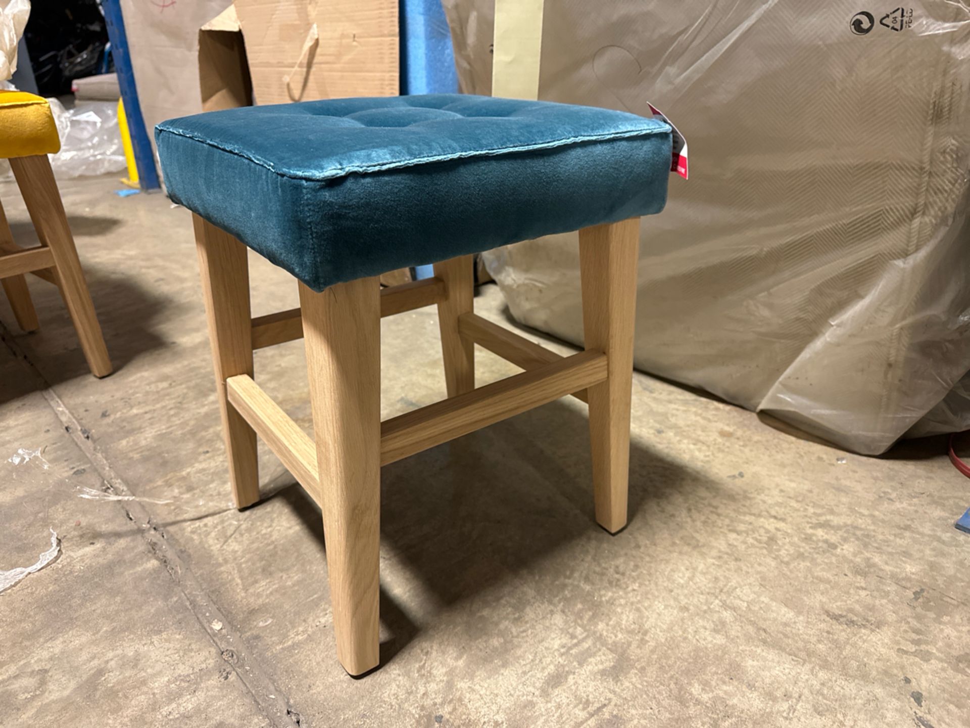 Buttons Short Stool In Deep Turquoise Cotton Matt Velvet RRP - £180 - Image 2 of 5