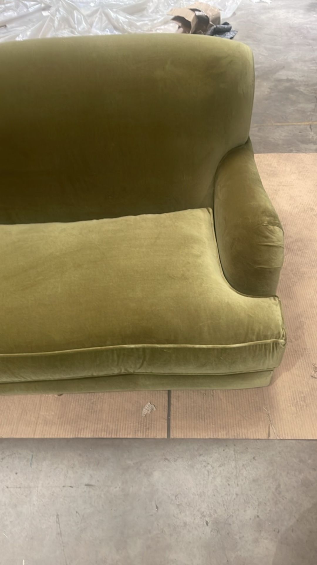 Snowdrop 3 Seat Sofa In Olive Cotton Matt Velvet RRP - £2100 - Image 6 of 6