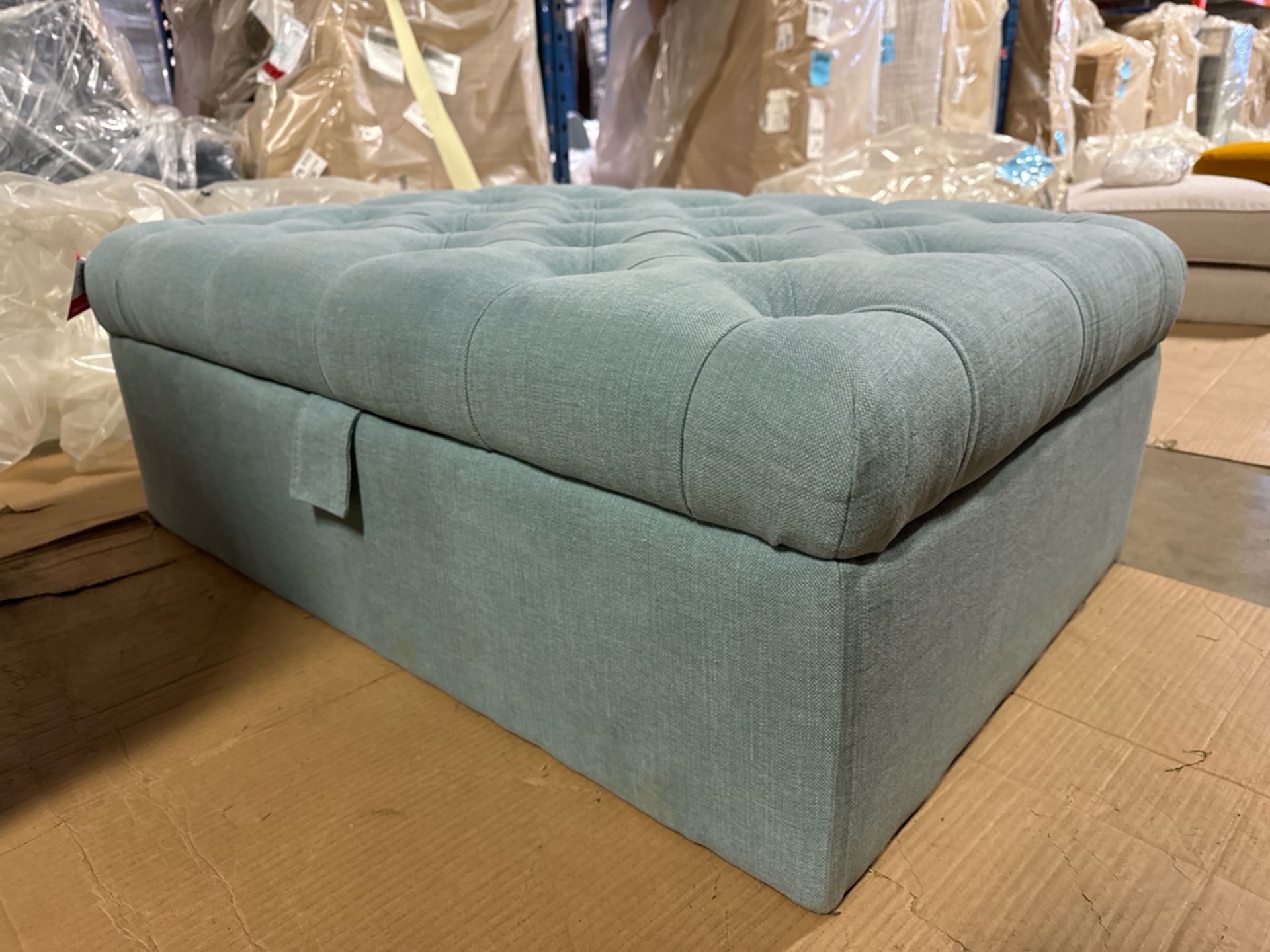 Valentin Medium Rectangular Storage Footstool In Lagoon Brushed Linen Cotton RRP - £600 - Image 3 of 4