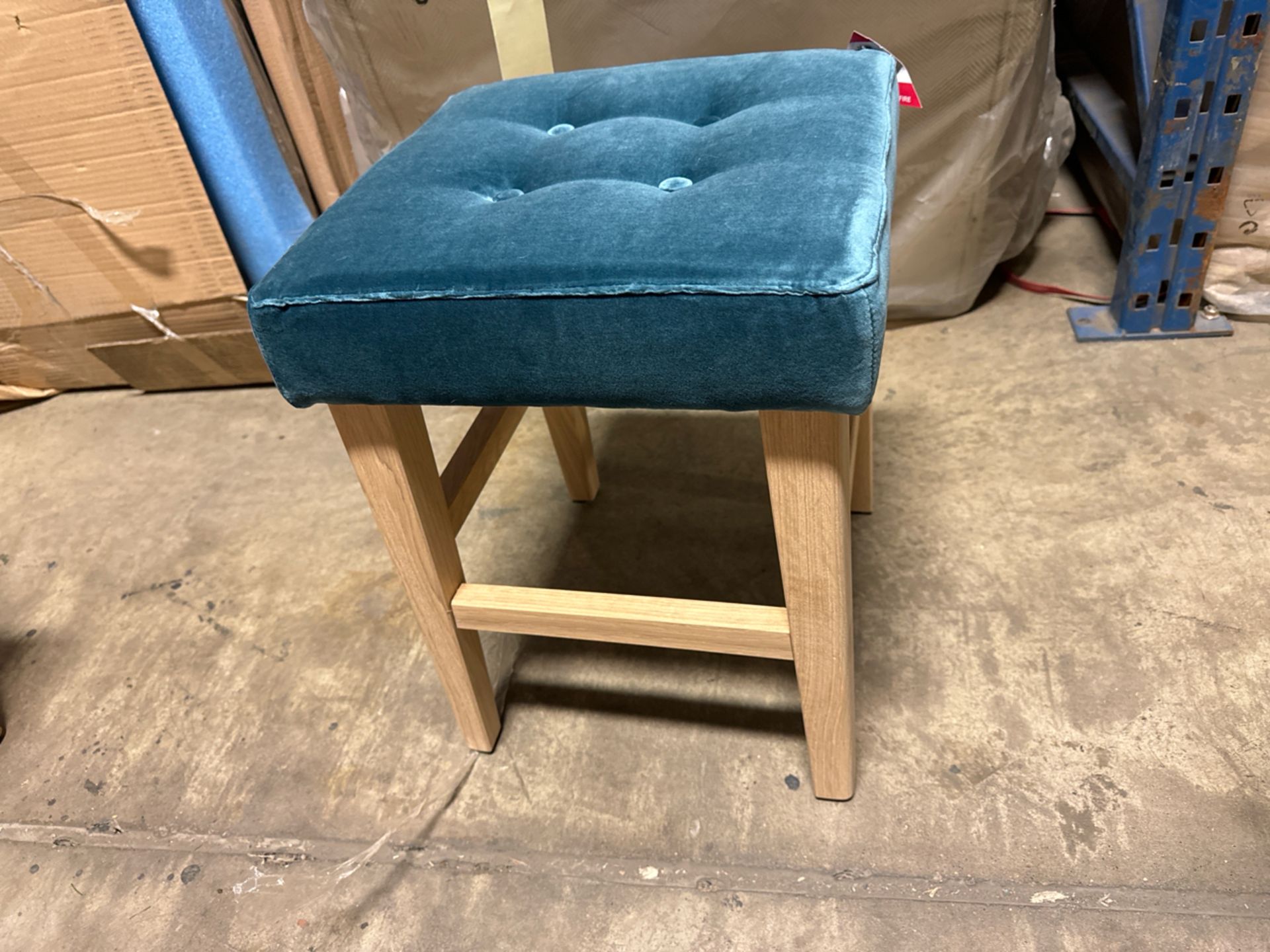 Buttons Short Stool In Deep Turquoise Cotton Matt Velvet RRP - £180 - Image 3 of 5