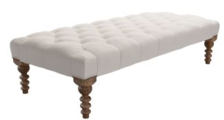 Valentin Large Rectangular Footstool In Taupe Brushed Linen Cotton RRP - £550