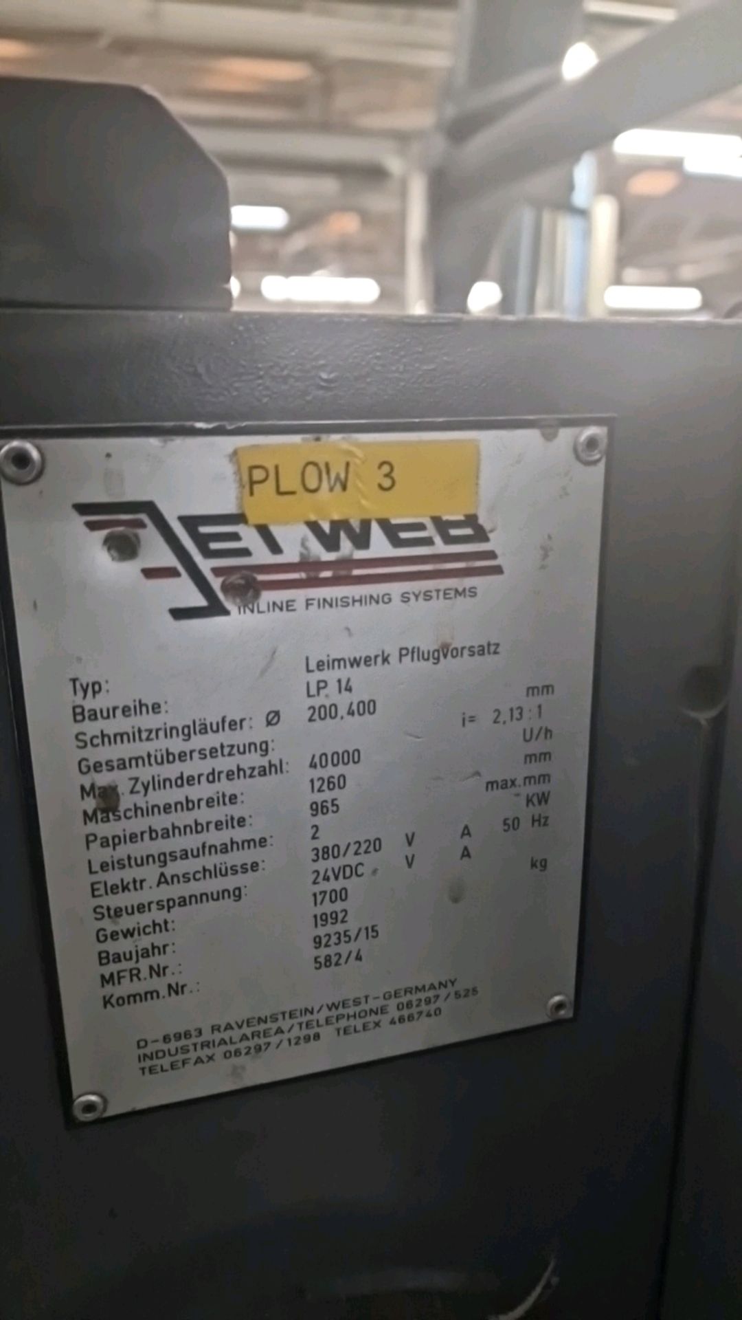 Jet Web Plow Machine - Image 3 of 7