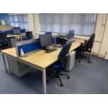 Bank Of 4 Desks With Privacy Dividers & Chairs