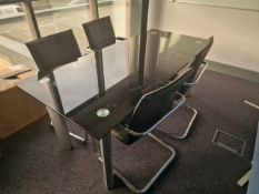 Glass Rectangle Conference Table & 4 x Black Leather Effect Stacking Chairs