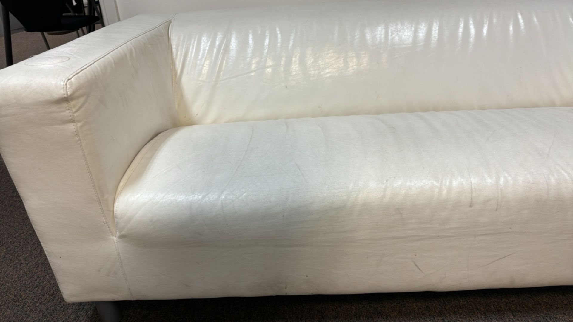 White Leather Look Sofa - Image 4 of 6