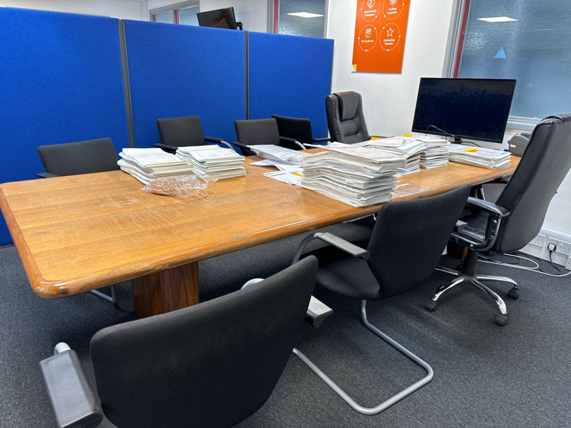 Wood Boardroom Table & Black Chairs x6 - Image 2 of 9