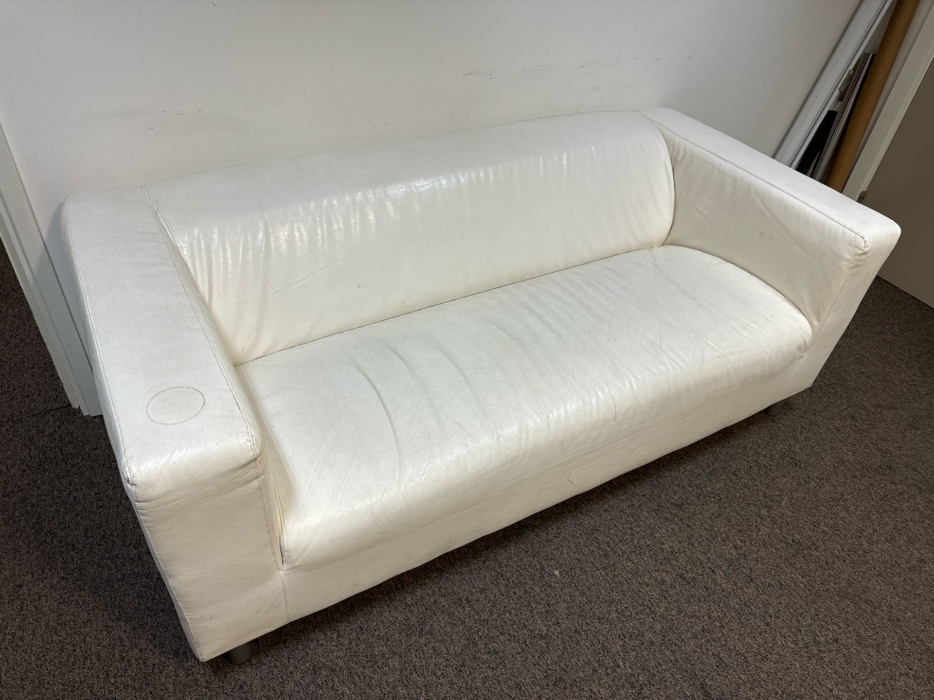 White Leather Look Sofa - Image 2 of 6