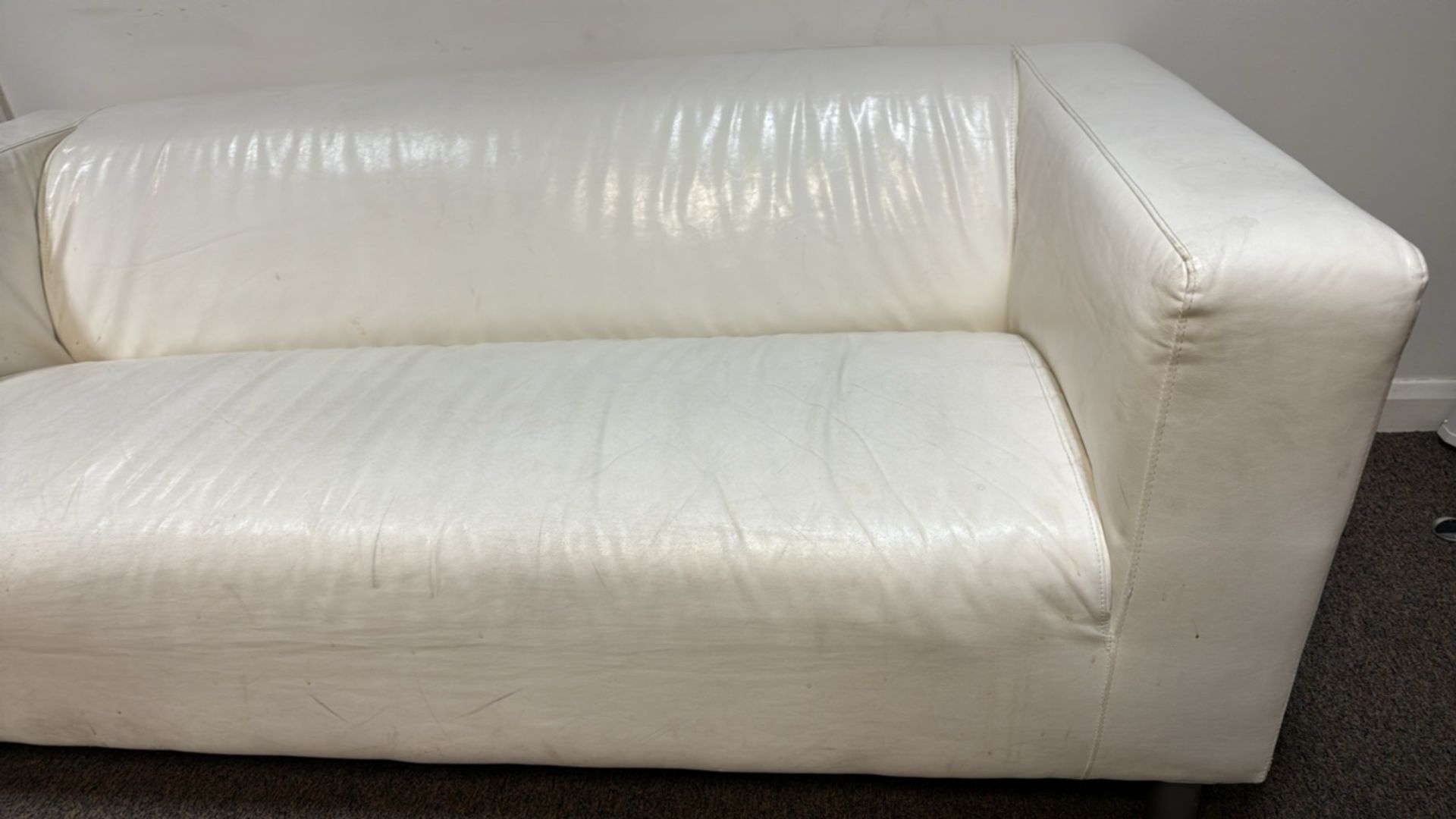 White Leather Look Sofa - Image 5 of 6
