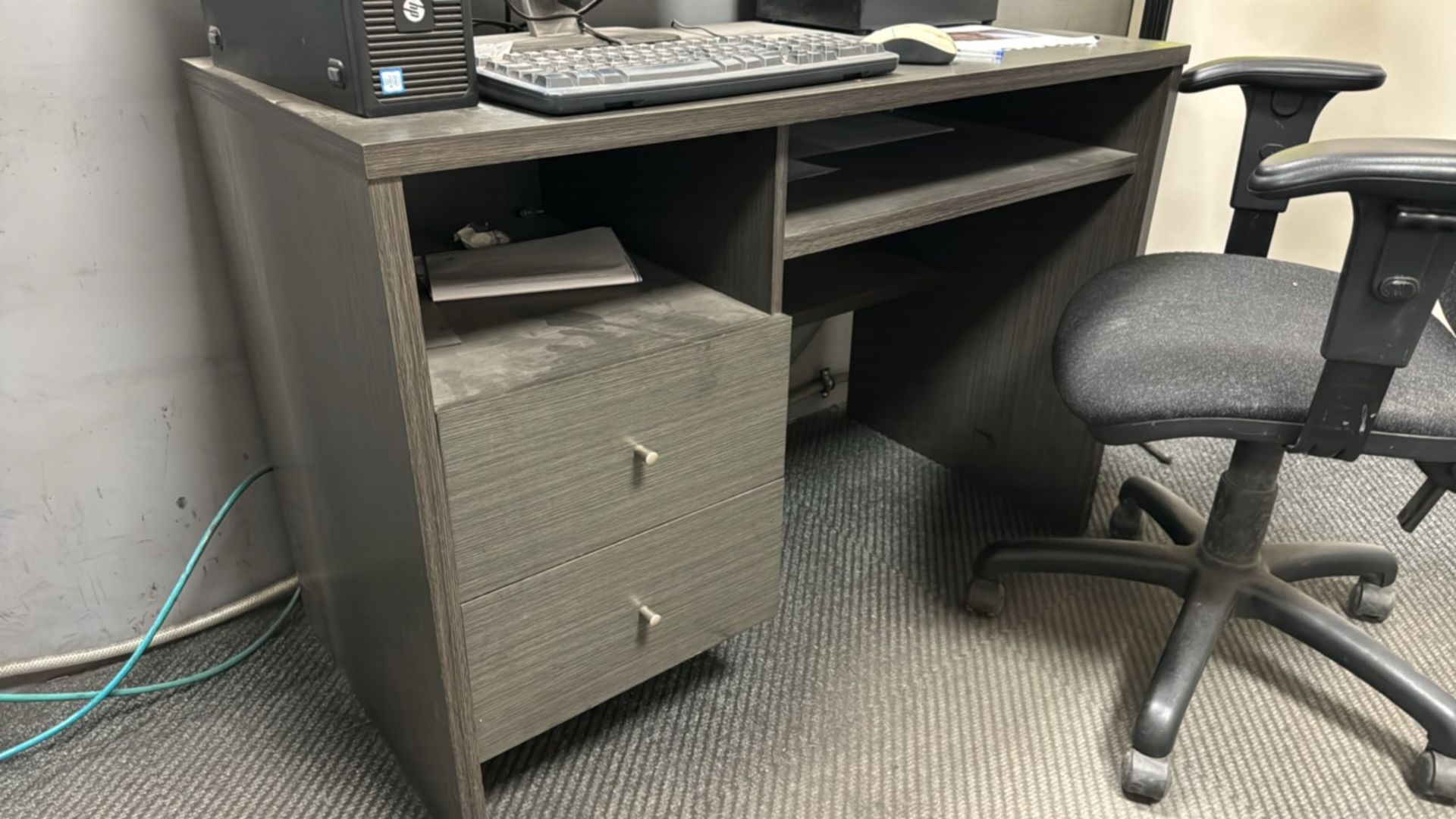 Grey Wood Office Desk With Drawers - Image 4 of 4