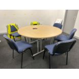 Half Circular Tables x2 and Blue Chairs x6
