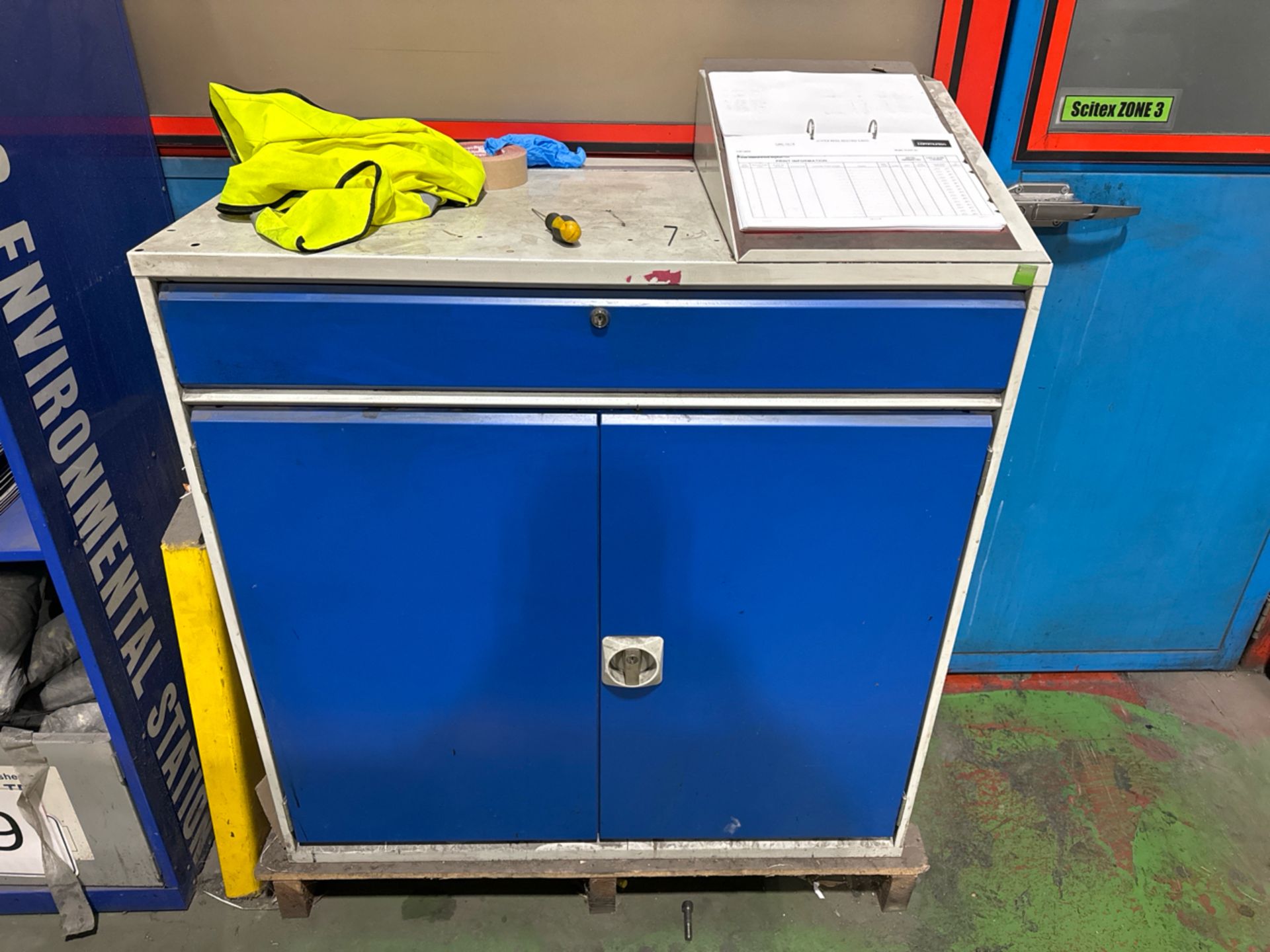Blue Metal Cabinet with Work Too