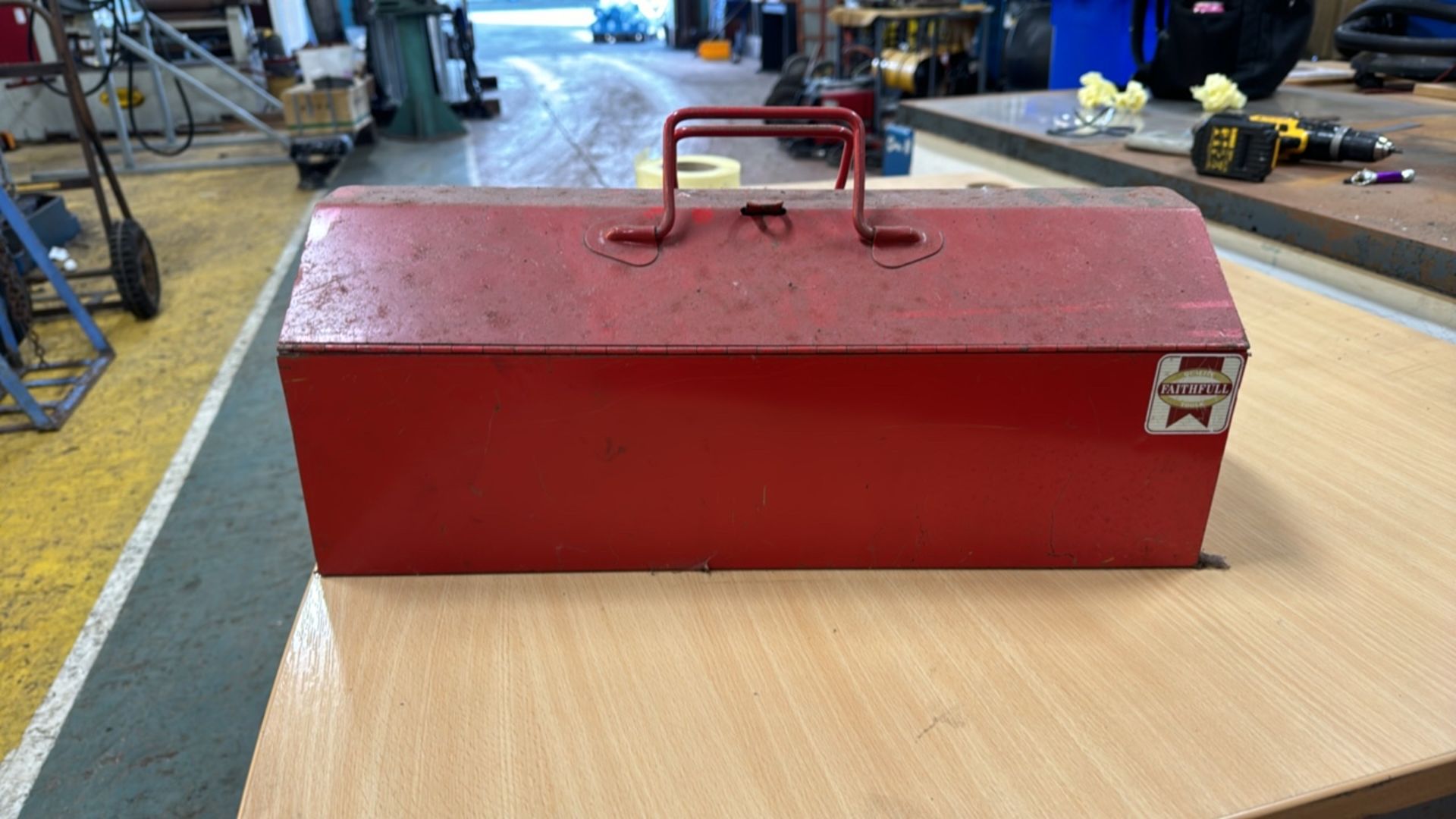 Empty Red Metal Toolbox - Image 2 of 4