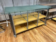 Mobile Metal Display Unit With Frosted Glass Top