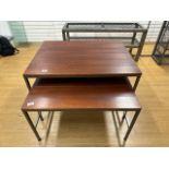 Metal Framed Wood Table Pair