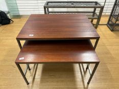 Metal Framed Wood Table Pair