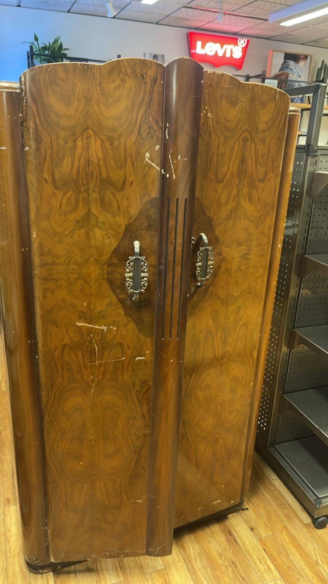 Small Vintage Art Deco Walnut Cabinet With Leopard Print Interior - Image 7 of 8