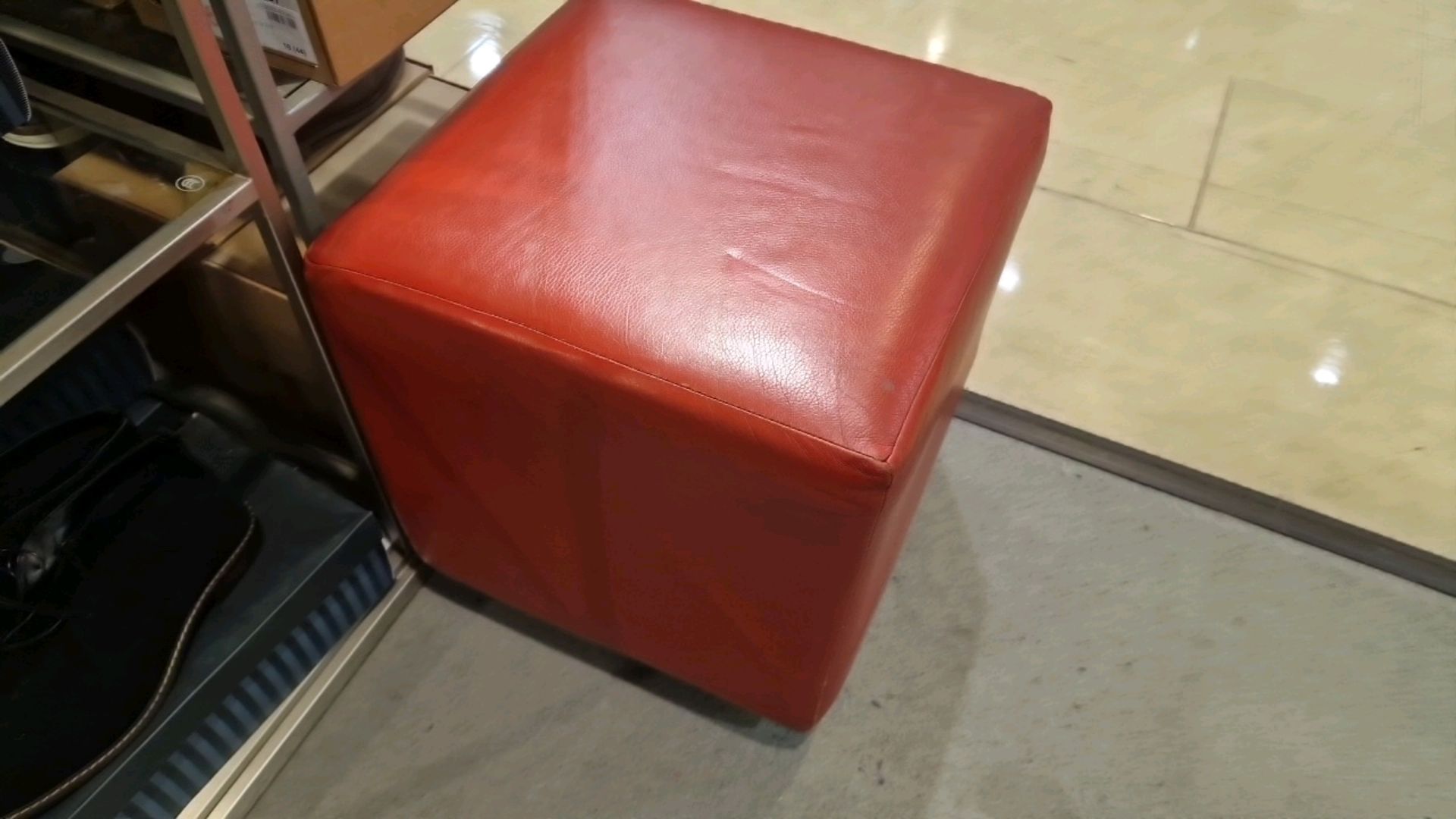 Red Leather Cube Pouffe x4 - Image 3 of 3