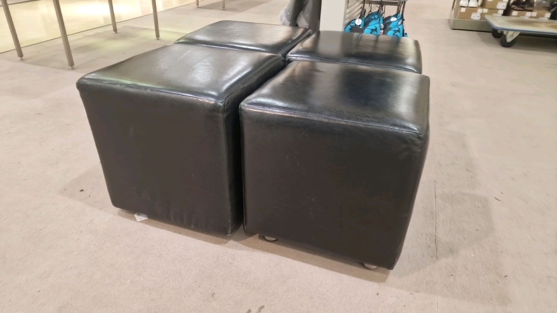 Leather Black Cube Pouffe x4 - Image 3 of 4